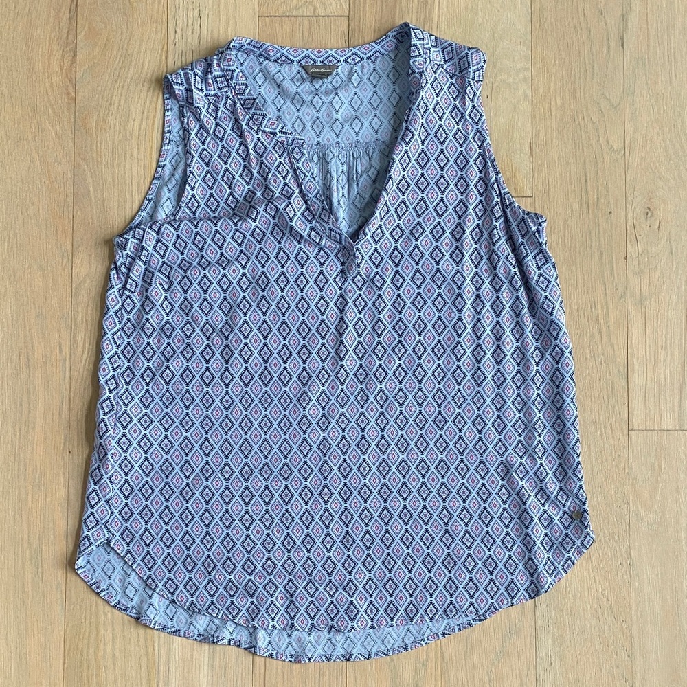 Eddie Bauer Geometric Blue Sleeveless Blouse